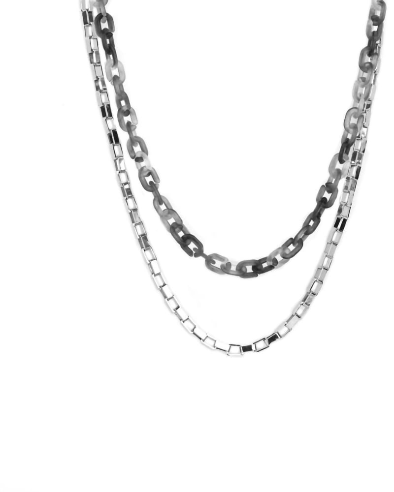 Front of a size O/S Double Resin/Metal Link Necklace in Silver in Silver by marlyn schiff. | dia_product_style_image_id:330111
